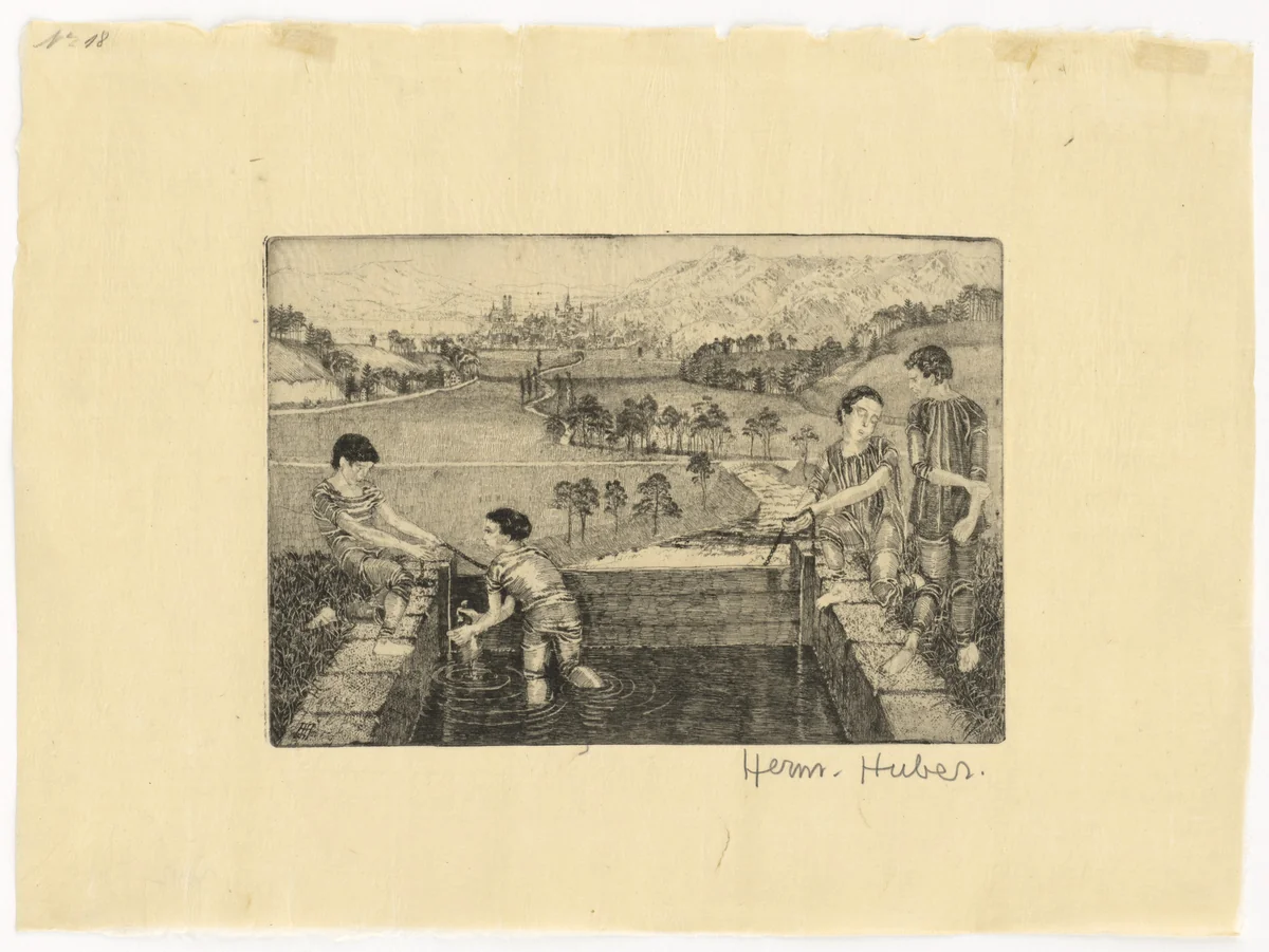 At The Canal by Hermann Huber, print, 1907