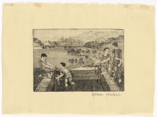 At The Canal by Hermann Huber, print, 1907