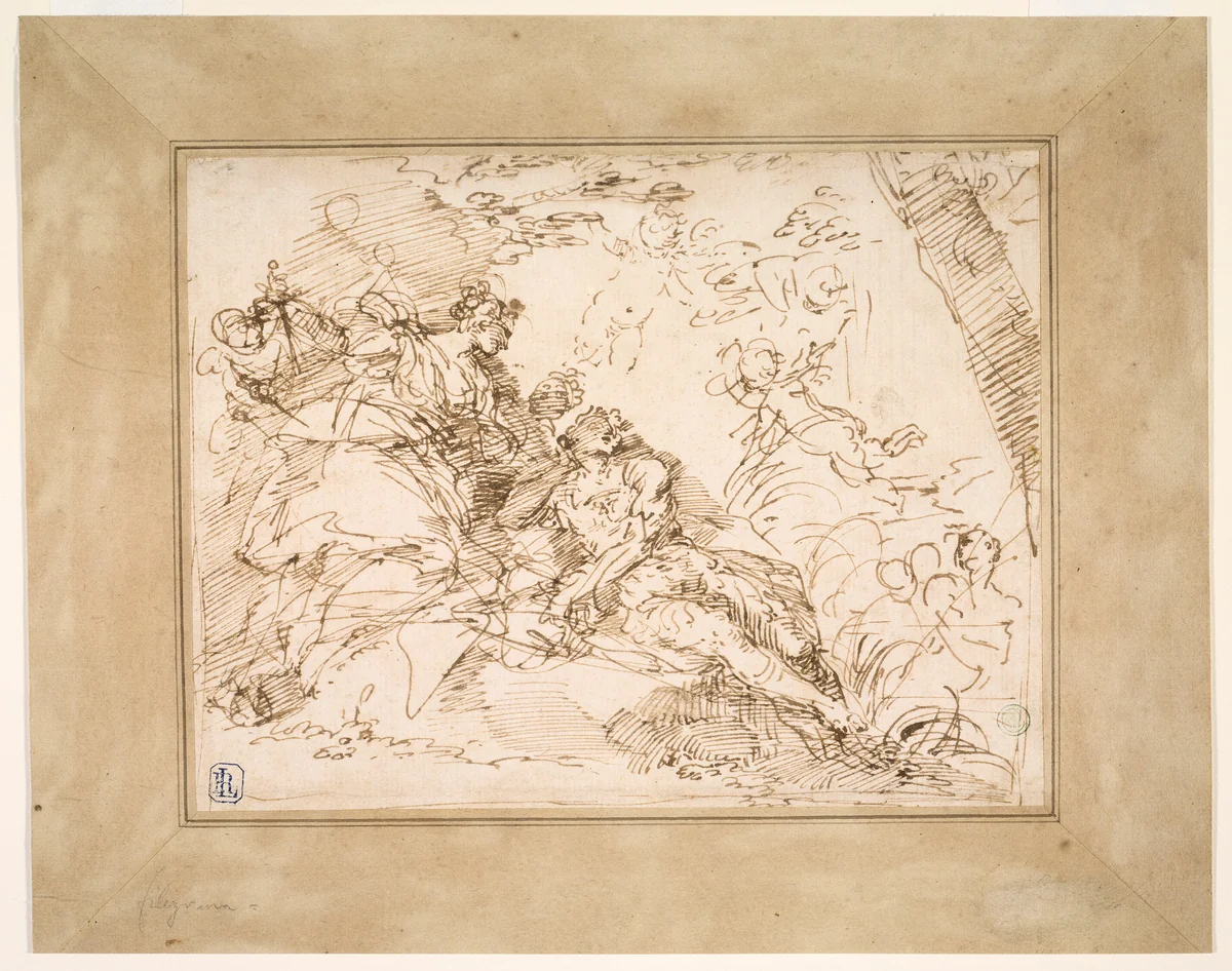 Rinaldo and Armida by Donato Creti, drawing, 1683-1749