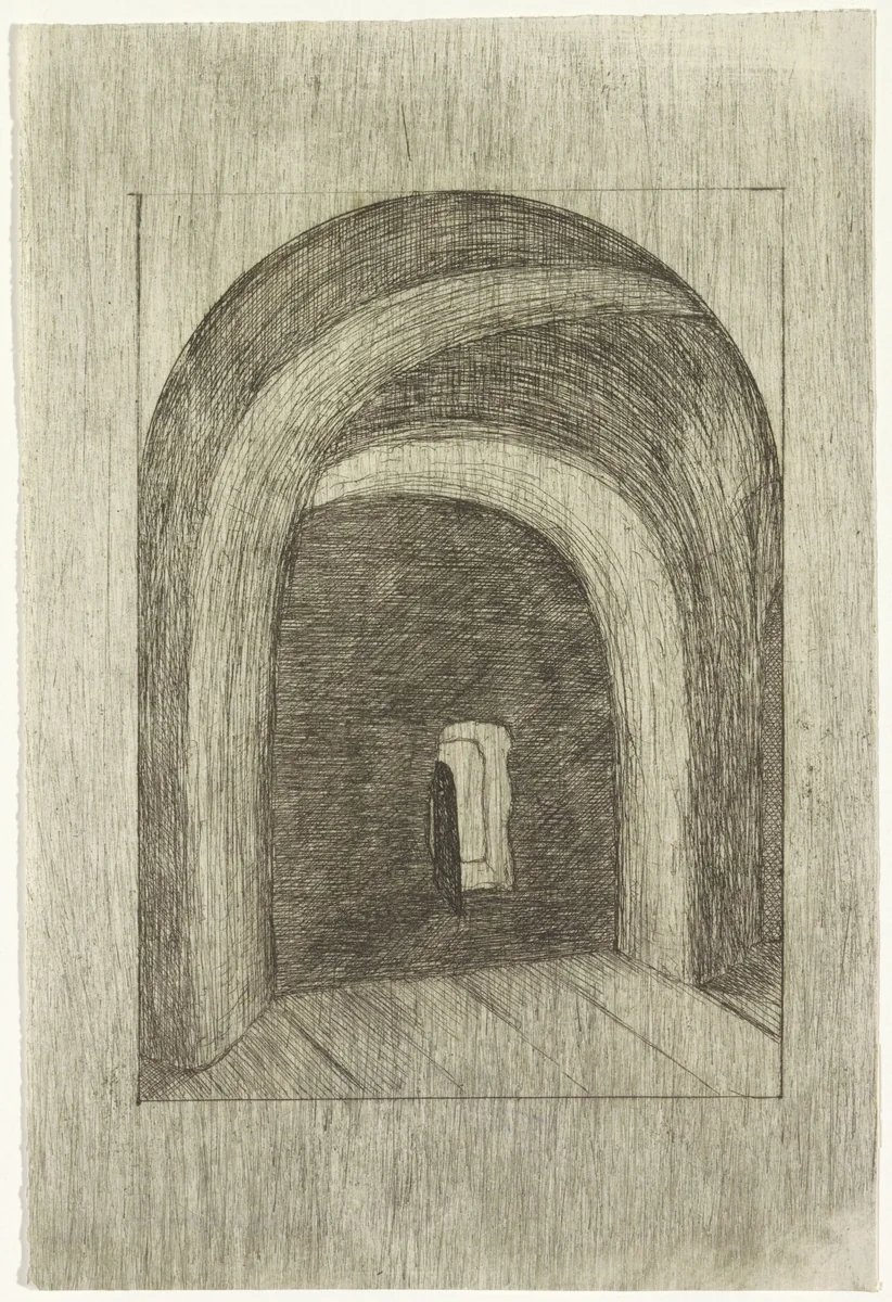 Interieur met gewelven en klein raam met luik by Isaac Lambertus Cremer van den Berch van Heemstede, print, 1821-1879