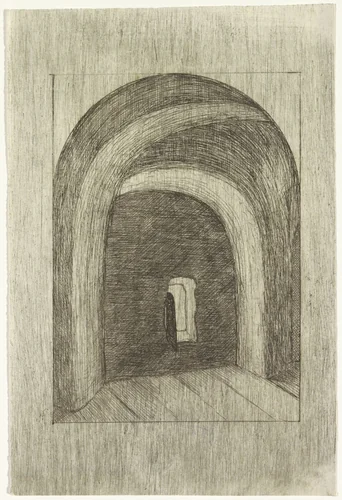 Interieur met gewelven en klein raam met luik by Isaac Lambertus Cremer van den Berch van Heemstede, print, 1821-1879