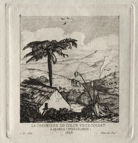 The Old-soldier Settler's Hut at Akaroa, 1845 by Charles Meryon, print, 1866