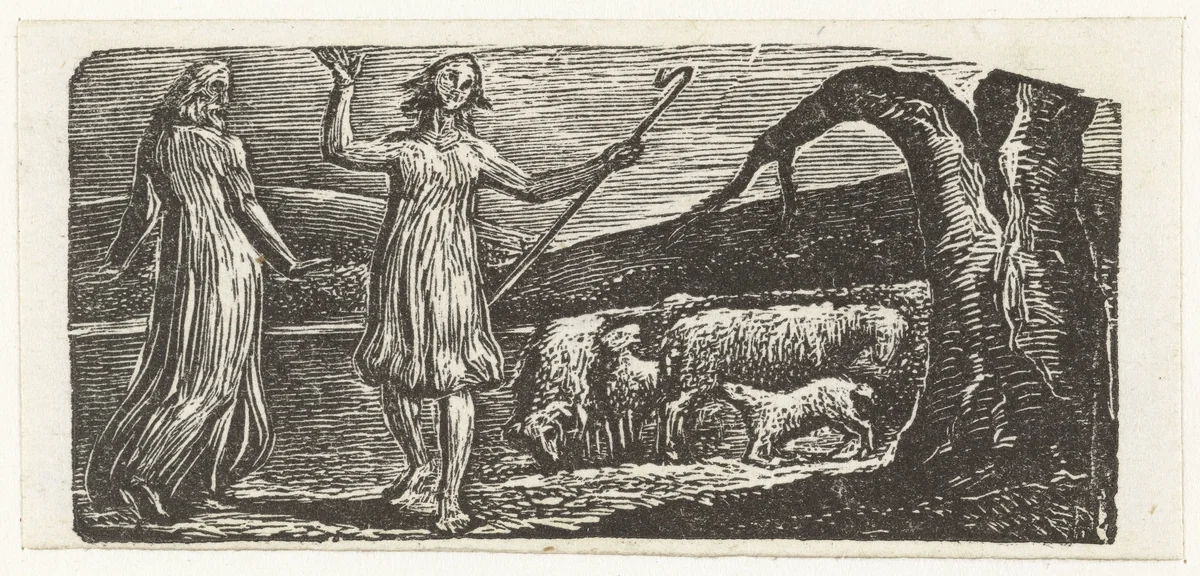 Colinet vertrekt droeviggestemd by William Blake, print, 1820-1821