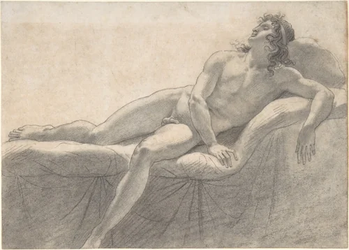 Male Nude Reclining on a Divan by Anne-Louis Girodet-Trioson, drawing, 1788-1798