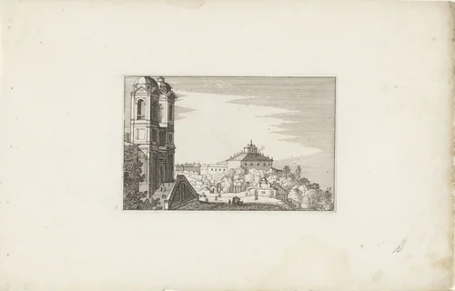Gezicht op een stad by Claes Jansz Visscher, print, 1618