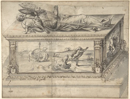 Tomb for a Bishop by anonymous, drawing, 1600-1625