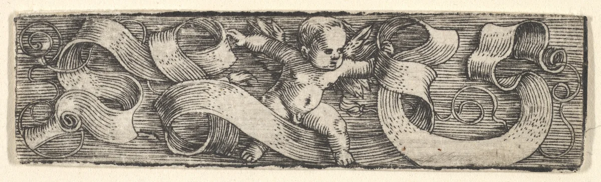 Boy Stepping to the Right over Banderoles by Barthel Beham, print, 1515-1540