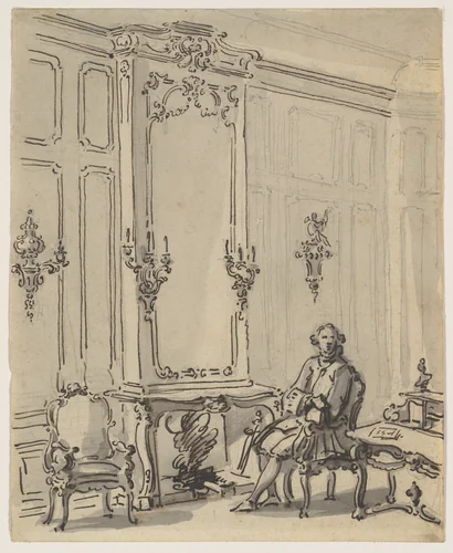 A Venetian Interior, with a Young Man Seated by the Fire by Canaletto, drawing, 1717-1768