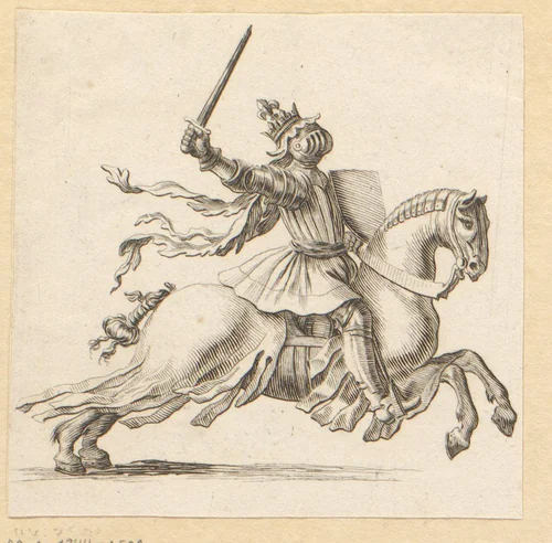 Ridder te paard in wapenuitrusting by anonymous, print, 1647-1714