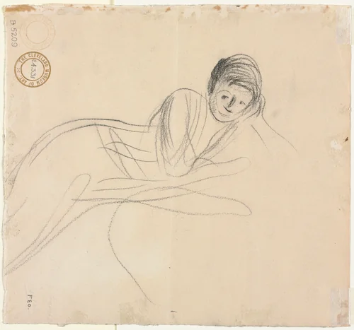 Reclining Woman (verso) by Jean-Louis Forain, drawing, 1915