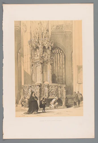 Tabernakel in de Sint-Laurentiuskerk te Neurenberg by Louis Haghe, print, 1845