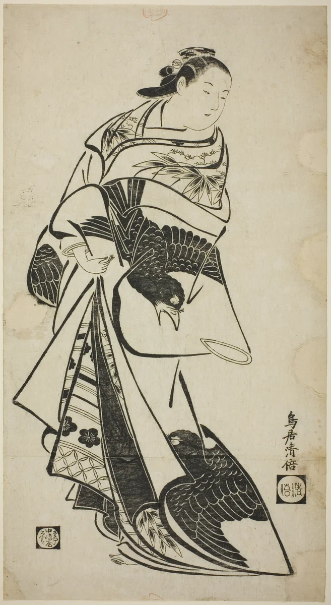 Standing Figure of a Woman by Torii Kiyomasu I, print, 1710-1718
