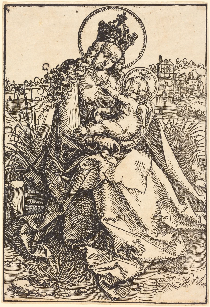 Madonna and Child on the Grassy Bank by Hans Baldung Grien, print, 1505