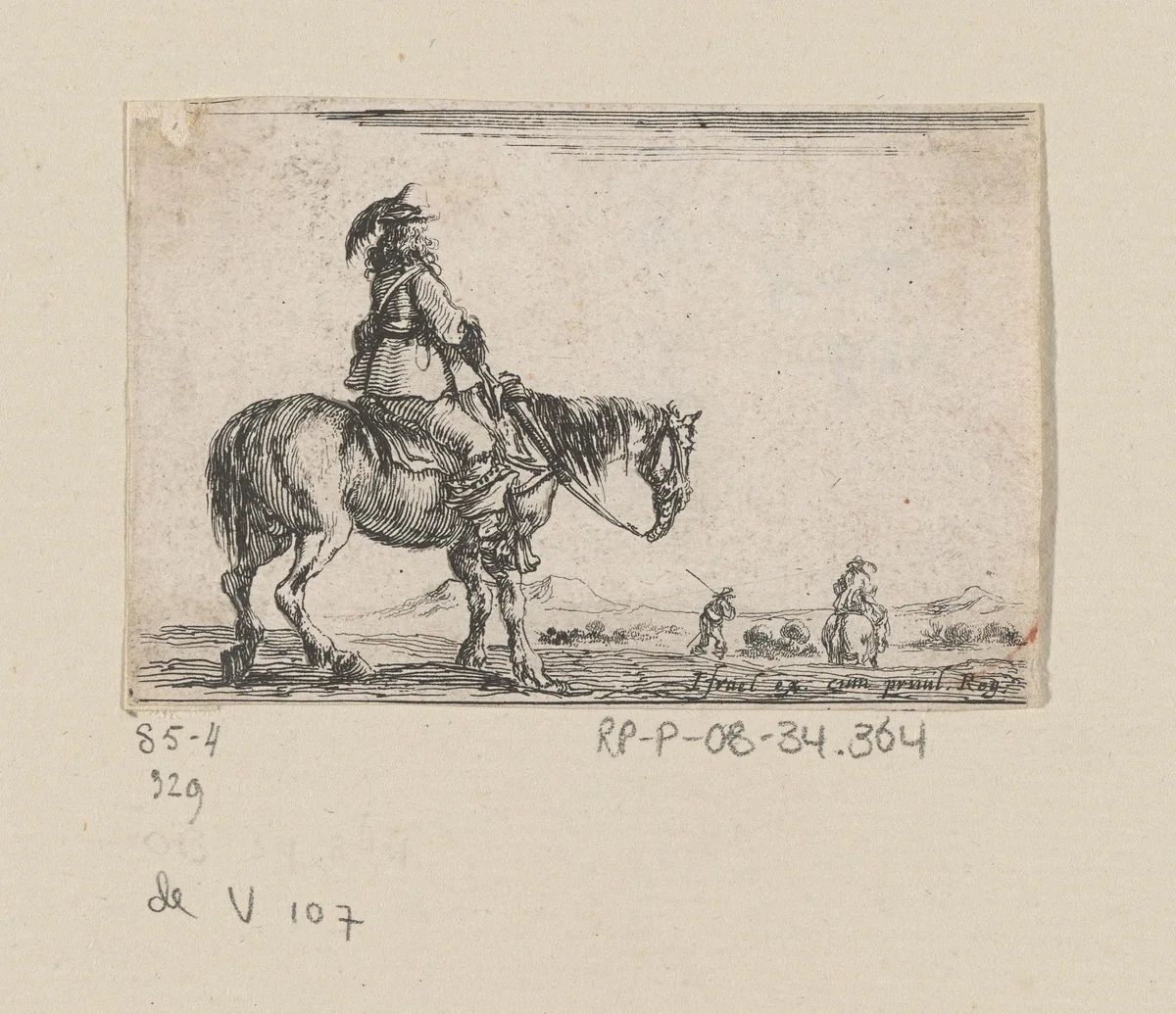 Ruiter te paard by Stefano della Bella, print, 1620-1664