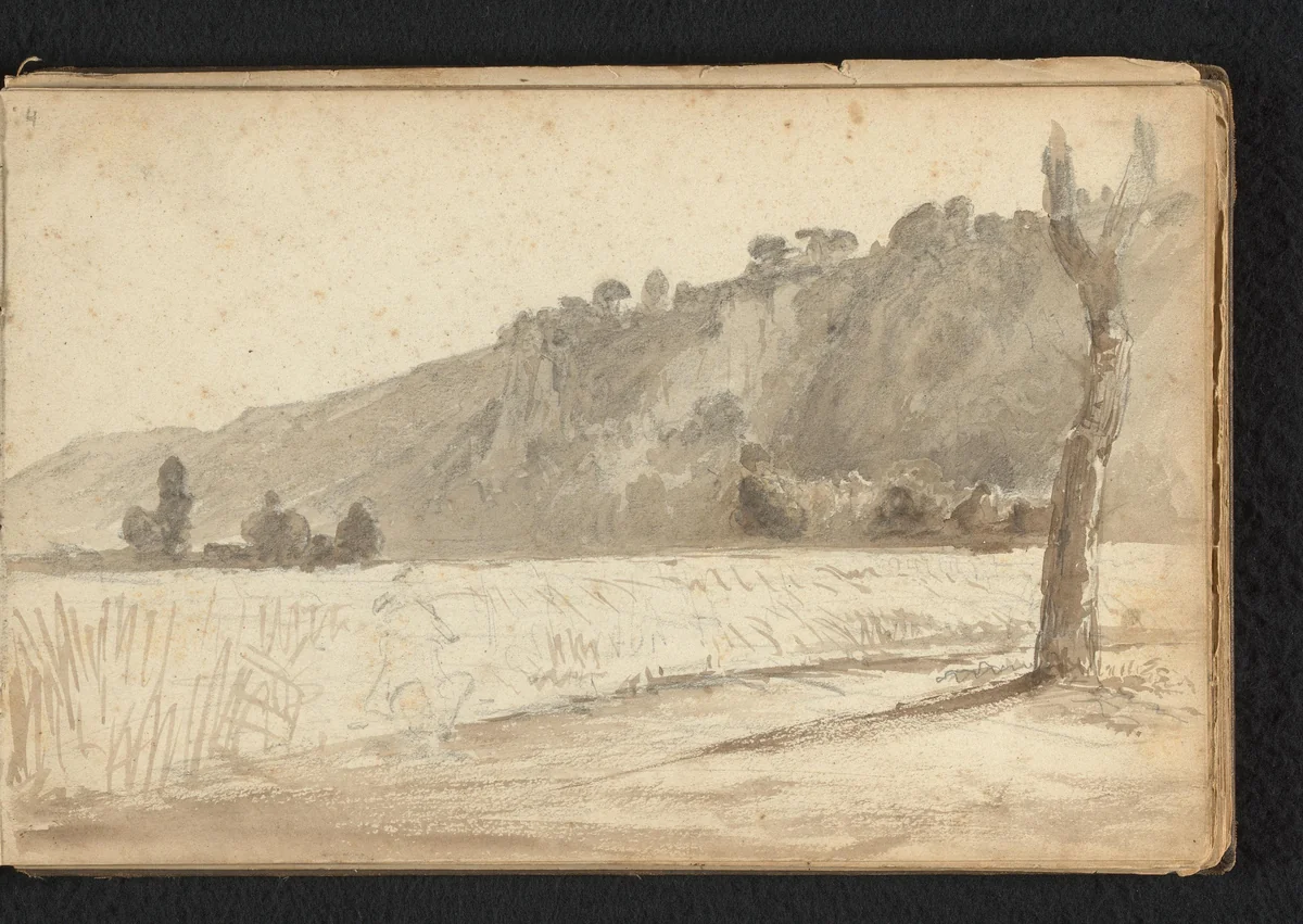 Landschap met heuvel by Jan Bedijs Tom, drawing, 1823-1894