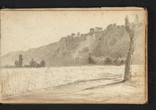 Landschap met heuvel by Jan Bedijs Tom, drawing, 1823-1894