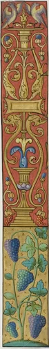 Illuminated Border with Grapes, Birds and Grotesques from a Manuscript by French, painting, 1401-1530