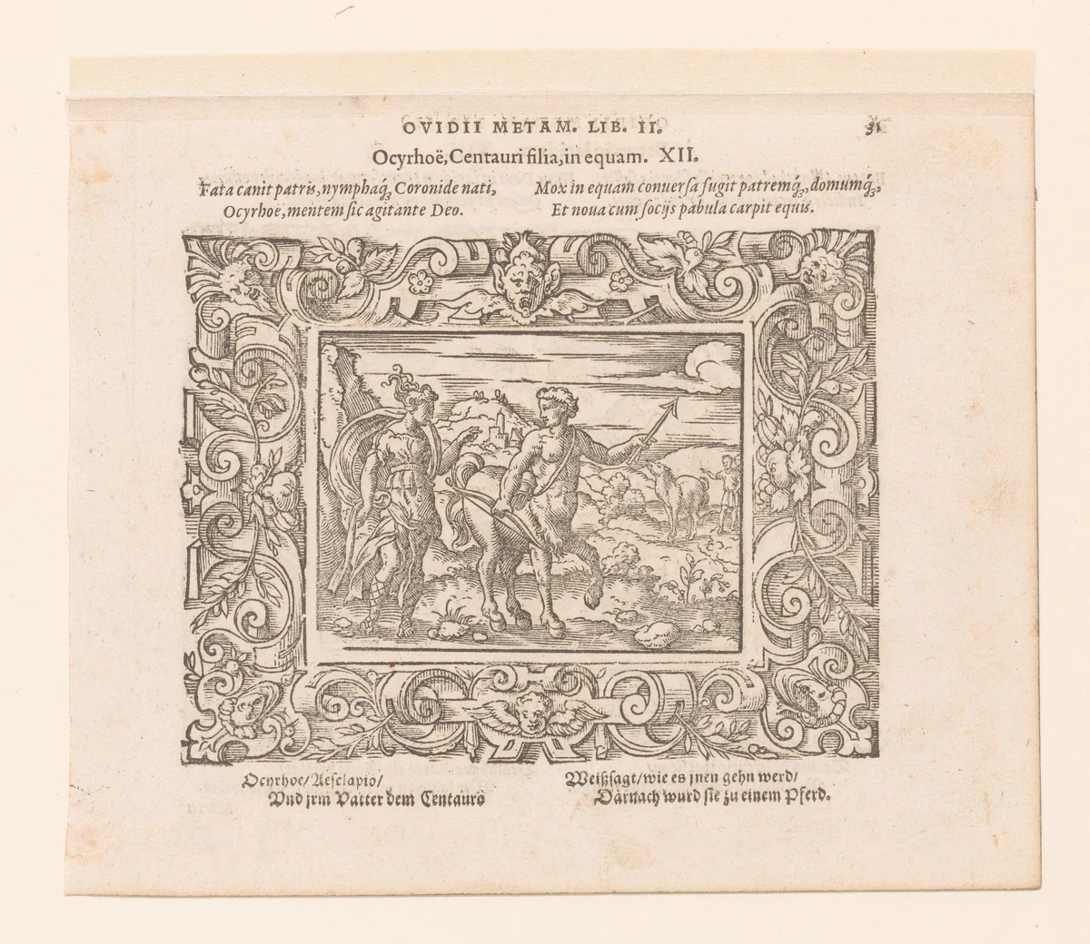 Ocyrhoe wordt in een paard veranderd by Virgilius Solis, print, 1569