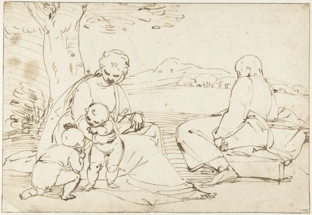 Rest on the Flight into Egypt by Luca Cambiaso, drawing, 1537-1585