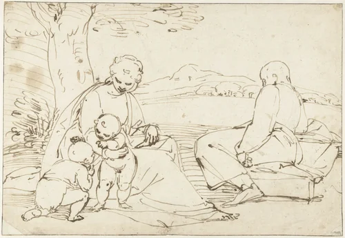Rest on the Flight into Egypt by Luca Cambiaso, drawing, 1537-1585