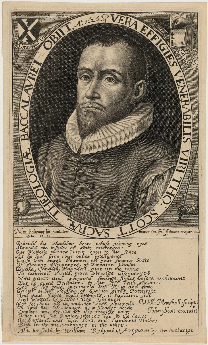 Thomas Scott, B.D., Political Writer by William Marshall, print, 1646