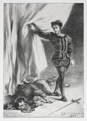 Hamlet: Hamlet and the Corpse of Polonius by Eugène Delacroix, print, 1835