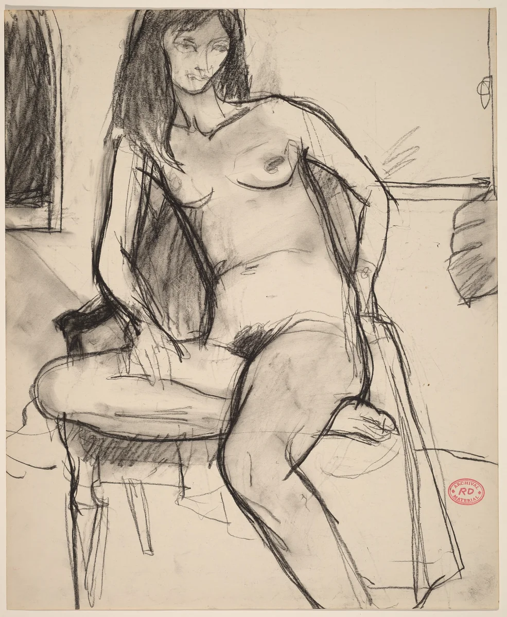 Untitled [nude in an armchair sitting on one leg] by Richard Diebenkorn, drawing, 1955-1967