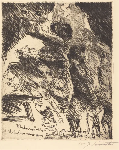 "Vater, es wird nicht gut ablaufen, bleiben wir von dem soldatenhaufen" ("Father, This Won't Turn Out Well, We should stay away from the gang of soldiers") by Lovis Corinth, print, 1923