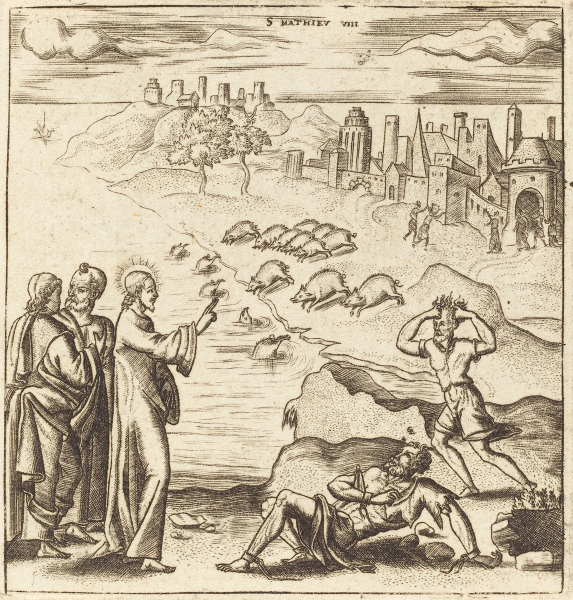 The Gadarene Demoniacs by Léonard Gaultier, print, 1576-1580
