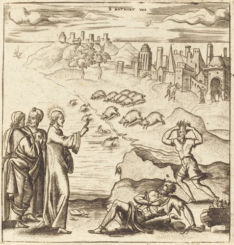 The Gadarene Demoniacs by Léonard Gaultier, print, 1576-1580