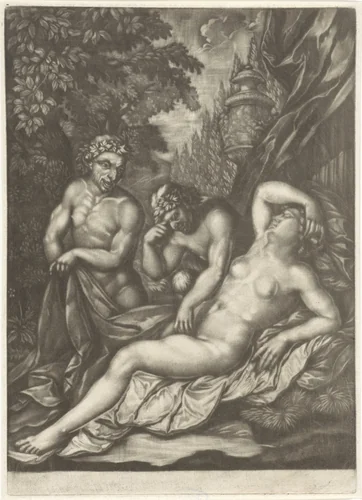 Sater bij een slapende nimf by anonymous, print, 1650-1800