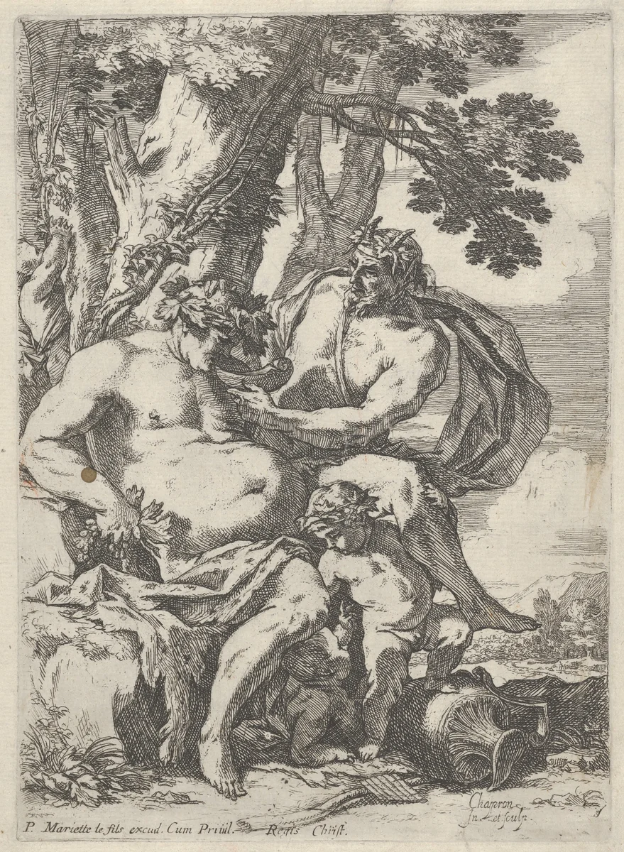 Silenus and Satyr by Nicolaus Chapron, print, 1634-1656