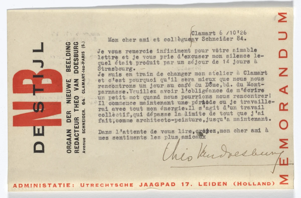 De Stijl NB stationery note paper by Theo van Doesburg, design, 1926