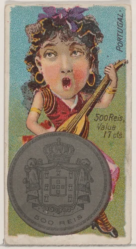 Portugal, 500 Reis, from the series Coins of All Nations (N72, variation 2) for Duke brand cigarettes by W. Duke, Sons & Co., print, 1889
