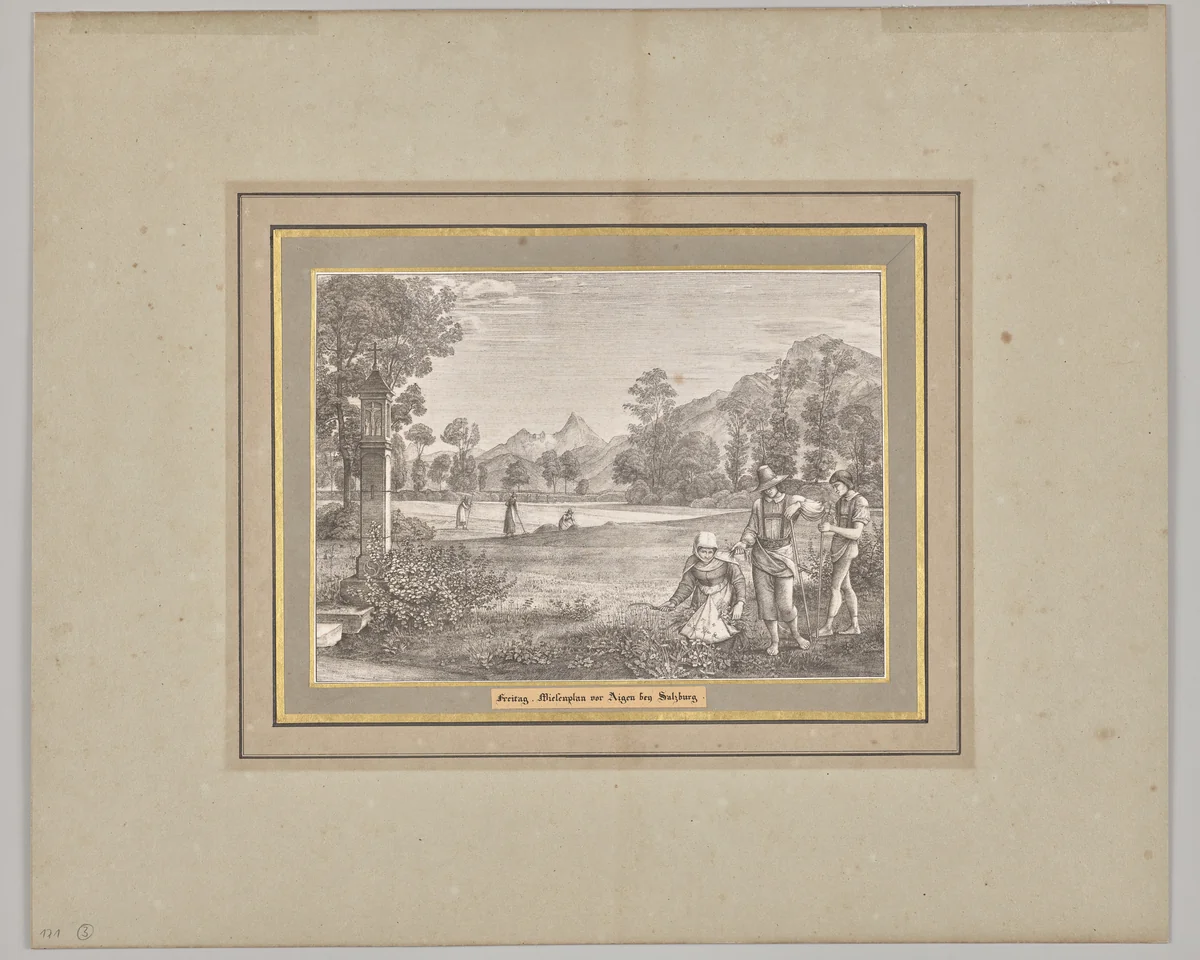 Friday. Meadow Plan in Front of Aigen Near Salzburg by Ferdinand Olivier, print, 1818-1823