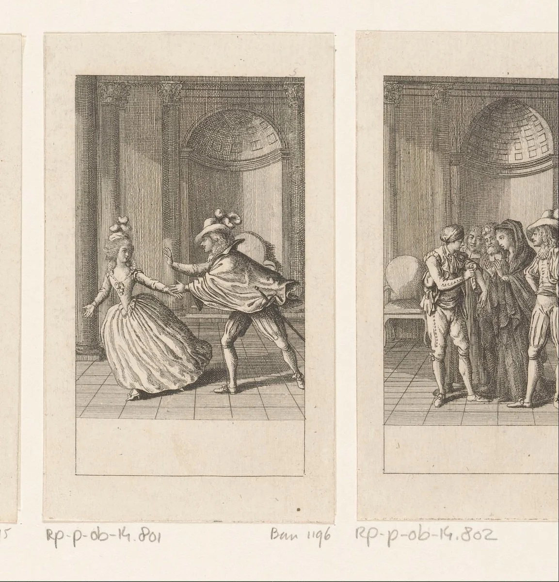 Suzanne bij haar hand gegrepen door de graaf by Daniel Nikolaus Chodowiecki, print, 1785