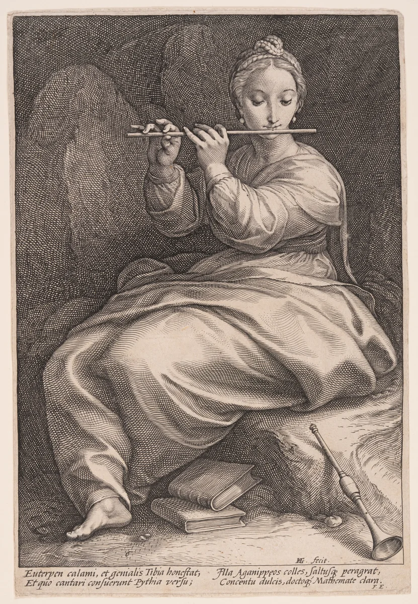 Euterpe, The Muse of Music, from The Nine Muses by Hendrick Goltzius, print, 1592