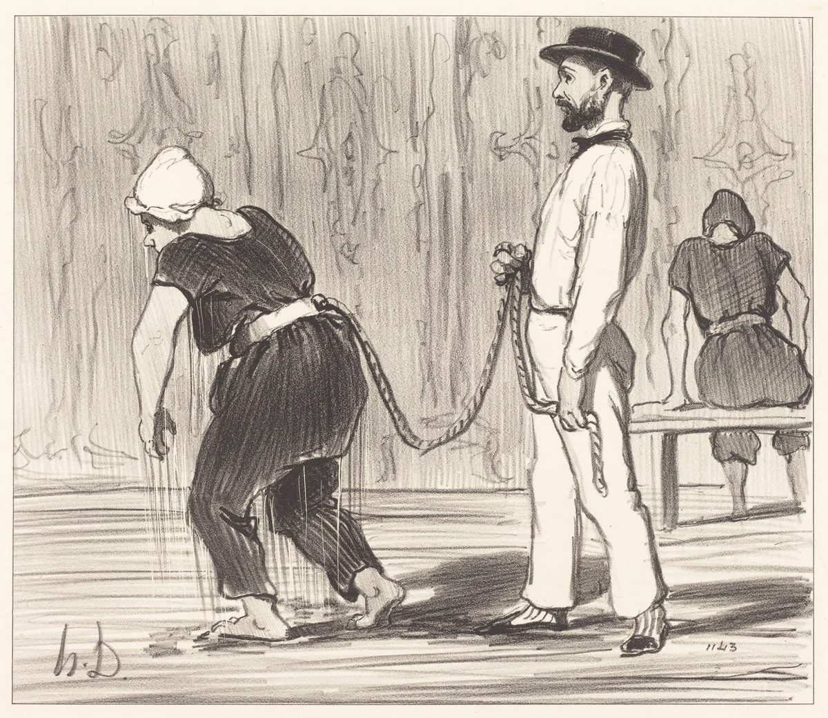 Madame Rabourdeau a sa première leçon by Honoré Daumier, print, 1847