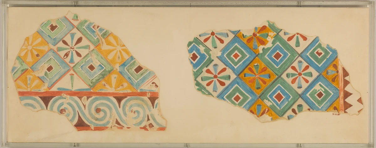 Two Fragments of Ceiling Patterns, Tomb of Senenmut by Nina de Garis Davies, artwork, -1473--1458