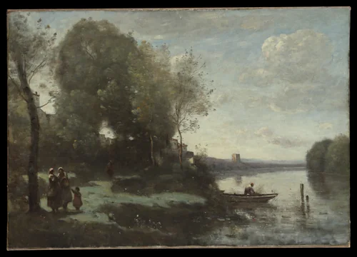 River with a Distant Tower by Camille Corot, painting, 1865