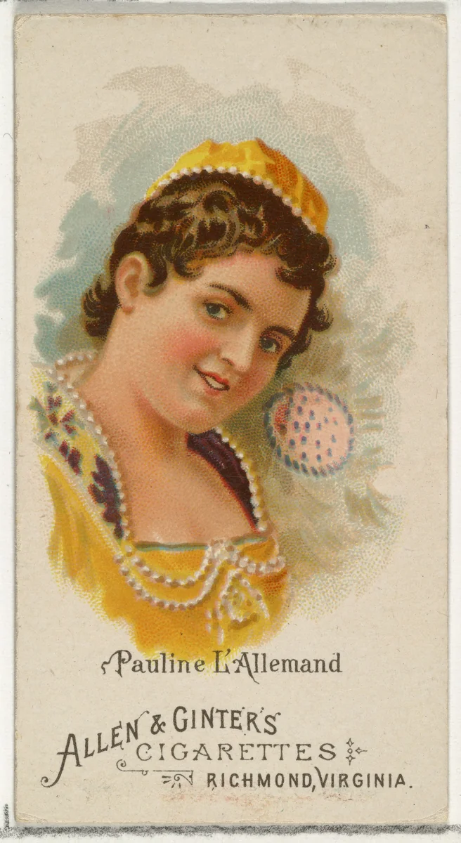 Pauline L'Allemand, from World's Beauties, Series 1 (N26) for Allen & Ginter Cigarettes by Allen & Ginter, print, 1888