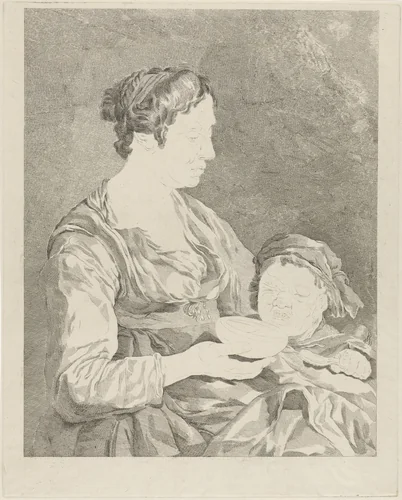Moeder geeft haar kind te eten by Pieter de Mare, print, 1786-1796