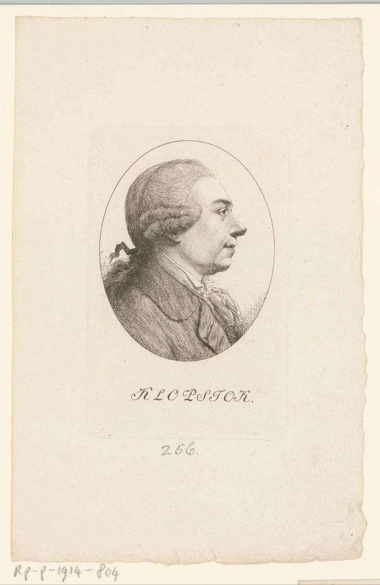 Portret van Friedrich Gottlieb Klopstock by Heinrich Pfenninger, print, 1759-1815