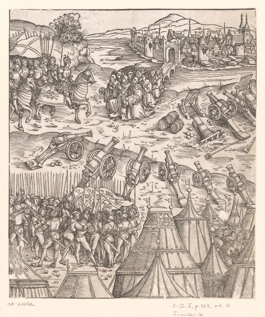 Keizer Maximiliaan I wreekt de belediging van zijn dochter by anonymous, print, 1515
