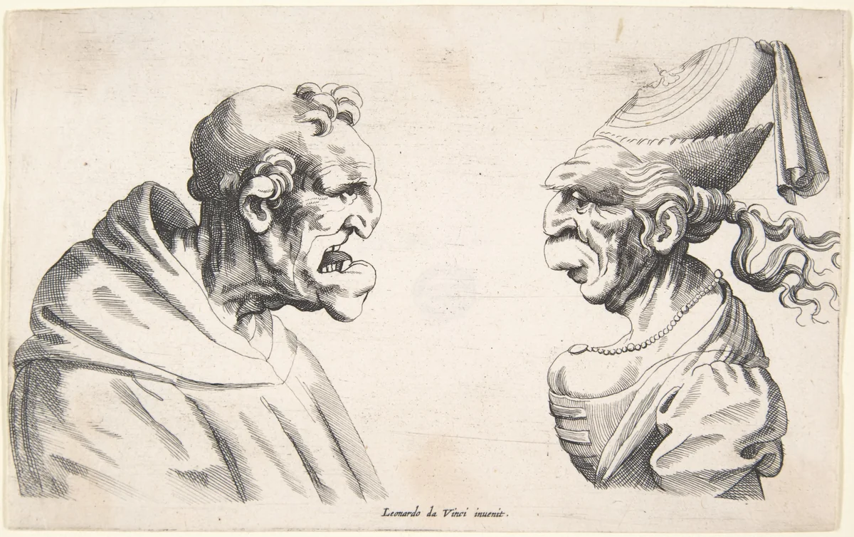 Two Grotesque Heads by anonymous, print, 1640-1649