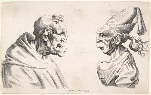 Two Grotesque Heads by anonymous, print, 1640-1649
