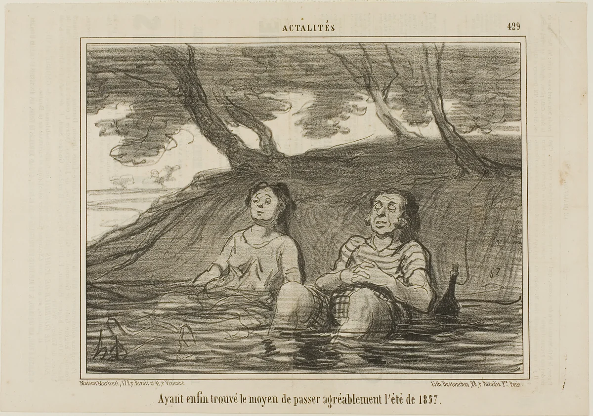 Having finally found the solution to spend the summer of 1857 in a pleasant way, plate 429 from Actualités by Honoré-Victorin Daumier, print, 1857