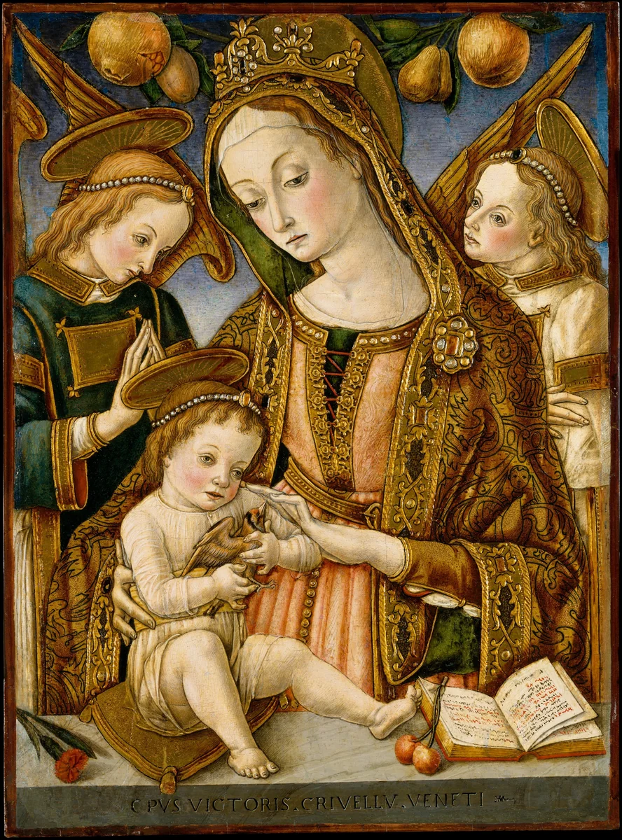 Madonna and Child with Two Angels by Vittore Crivelli, painting, 1481-1482