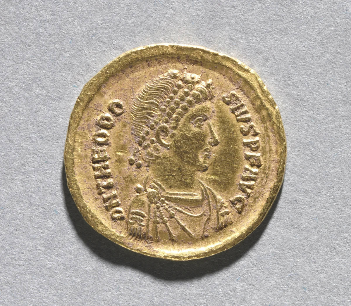 Solidus of Theodosius I the Great (obverse) by Unknown, metalwork, 383-388
