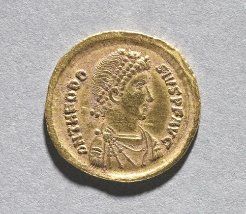 Solidus of Theodosius I the Great (obverse) by Unknown, metalwork, 383-388